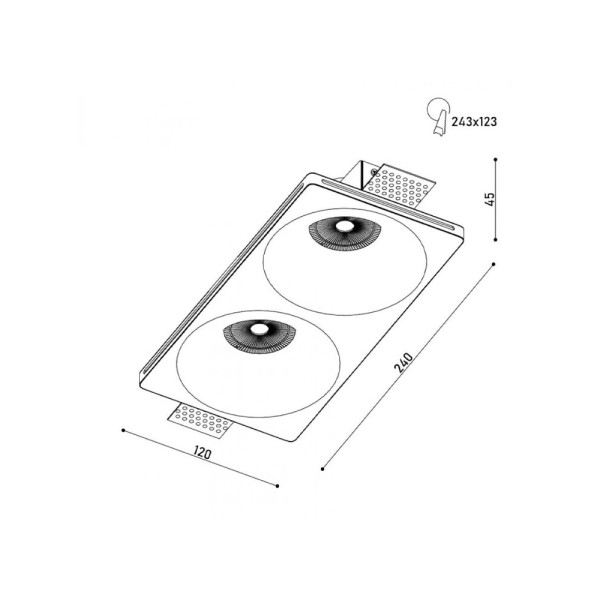 Гипсовый точечный врезной светильник Kloodi KD-GIPS SQ120x240 H45 GU10 2x10W IP20 Wh - фото №2
