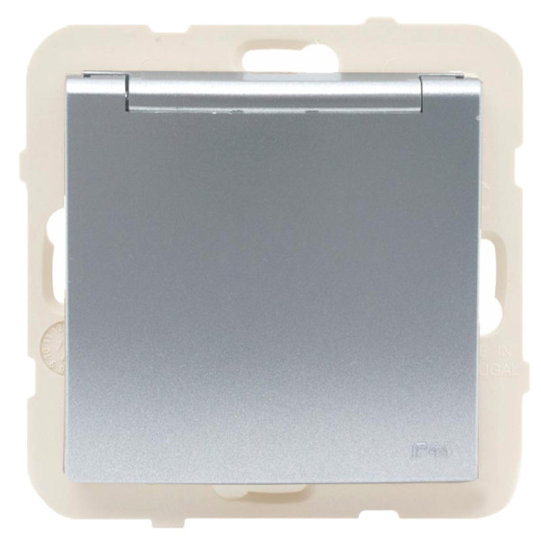 Одинарная розетка с крышкой Logus 20634 TAL 2P+Z Шуко 16А 250В (алюминий)