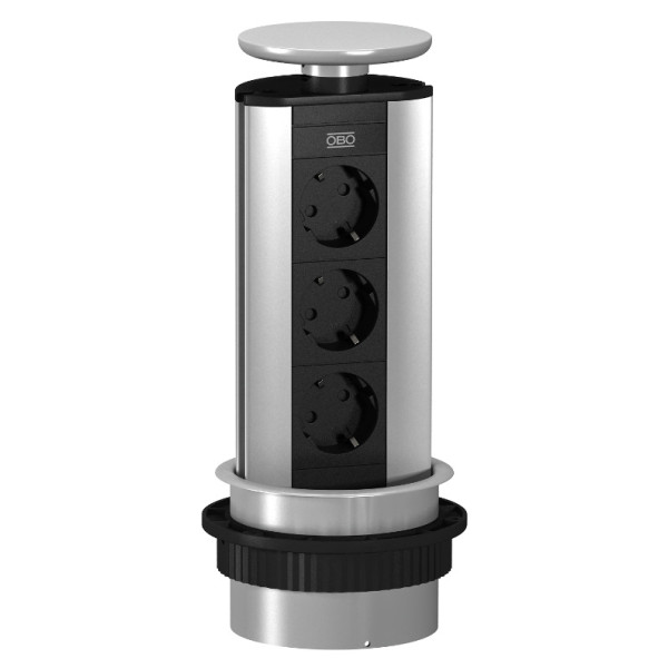 Анодированный выдвижной блок OBO Bettermann (6116862) на 3 места 2р+E 250V AC кабель 3м