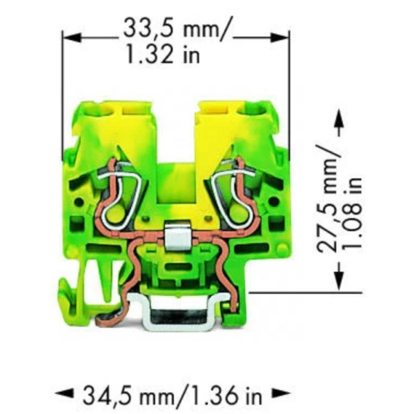 Прохідна компакт-клема Wago 870-917 DIN 15 (неєднана) (жовто-зелена) - фото №1