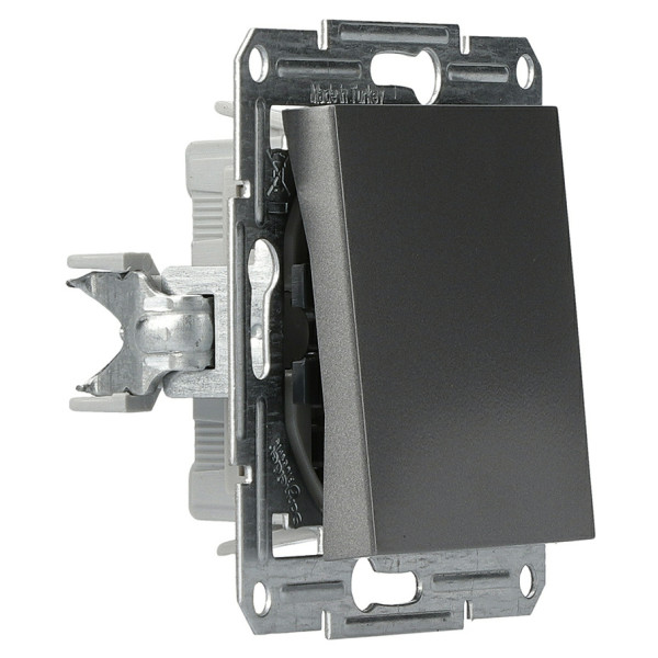 Вимикач 1-клавішний без рамки сталь Asfora, EPH0100162 - фото №1