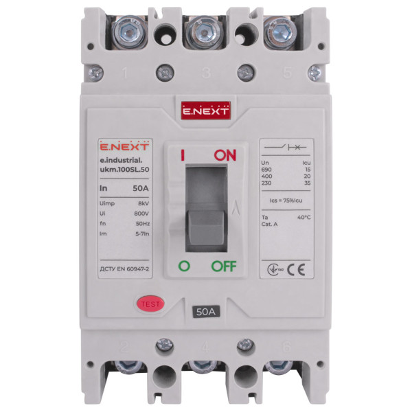 Силовой автоматический выключатель E.Next e.industrial.ukm.100SL.50 3р 50А (i0660012) - фото №1