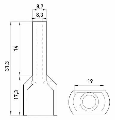 Ізольований наконечник E.Next e.terminal.stand.te.2.16.grey 2x16 кв.мм сірий (s4037012) - фото №1