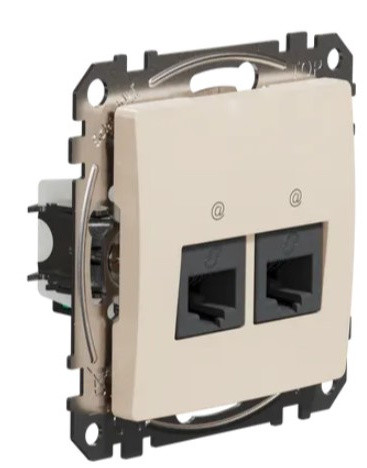 Двойная компьютерная розетка Schneider Electric Sedna Design & Elements RJ45 кат. 5е UTP бежевая SDD112452 - фото №1