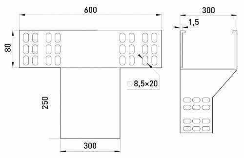 Вертикальный Т-отвод E.Next AG 30-8A 300х80мм - фото №1