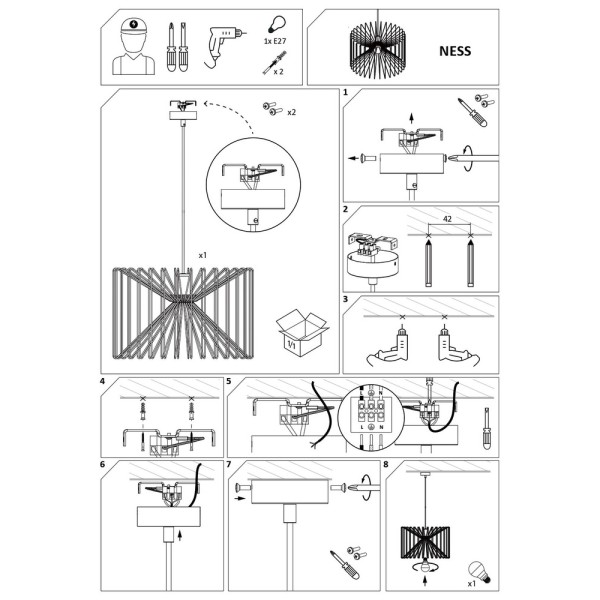 Подвесной светильник, люстра Nowodvorski 6768 Ness E27 1x25W IP20 черный - фото №4