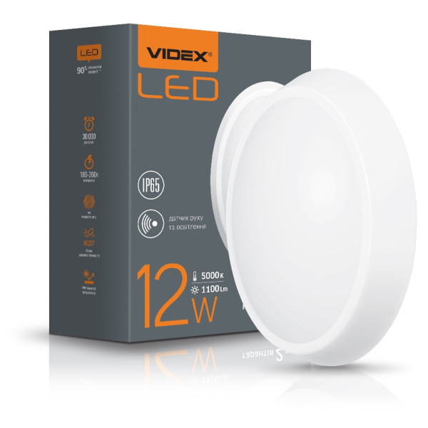 Сенсорний вологозахищений світильник Videx 12Вт 5000K IP65 (VL-BHO-125PW-S) білий - фото №1