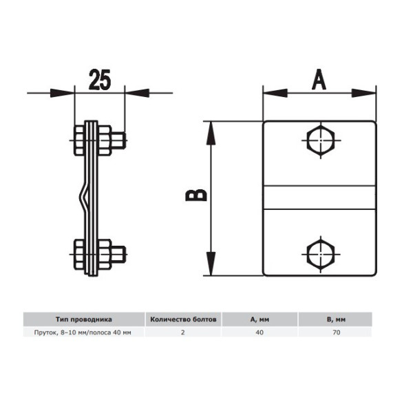 З'єднувач «прут/смуга» з двома болтами DKC NG3112ZC Ø8-10мм із оцинкованої сталі - фото №1