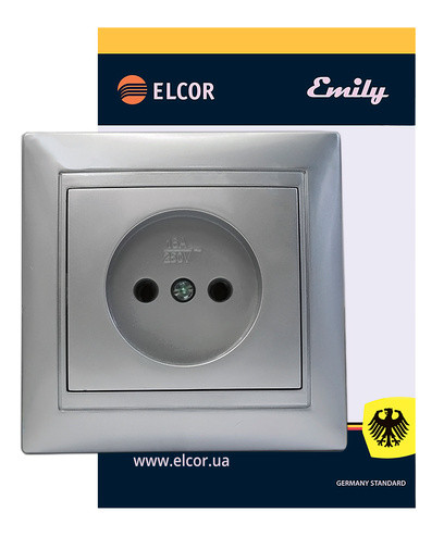 Розетка Elcor Emily 9215 (211575) без заземления (серый металлик) - фото №1