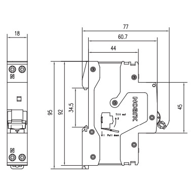Дифавтомат NOARK Ex9NLE EL 1P+N C6 A 6кА C 6А 30мА (111167) - фото №1