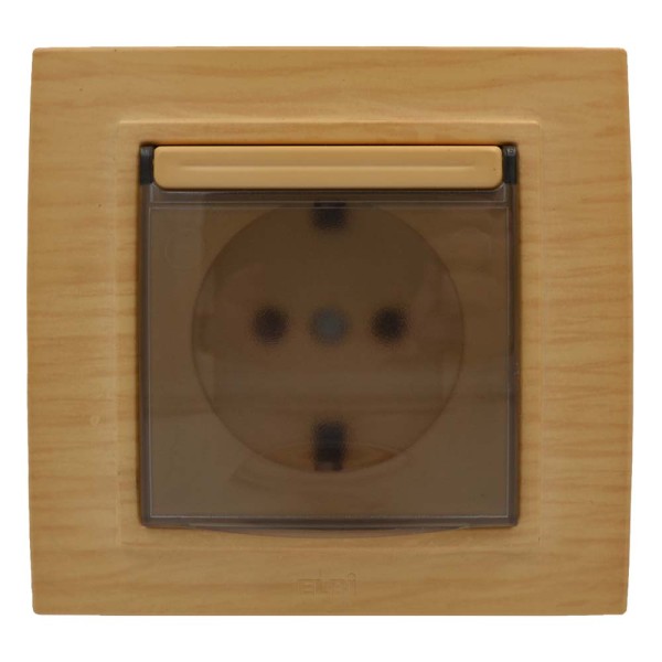 Розетка ELBI ZENA Woodline клен 1-на з заземленням з кришкою з рамкою ( 500-012700-218 )