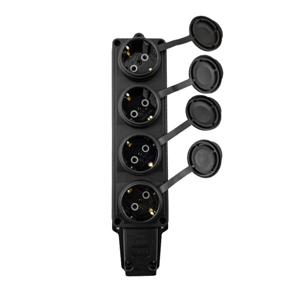 Колодка Violux каучук настенная 4-ная с заземлением с крышкой IP44 ( 930730 ) - фото №1