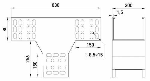 Вертикальный Т-отвод E.Next AGY 30-8A 300х80мм - фото №1