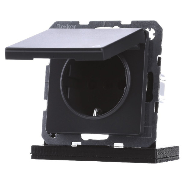 Розетка Berker Qx 47516086 із захистом контактів із заземленням та з кришкою (антрацит) - фото №1