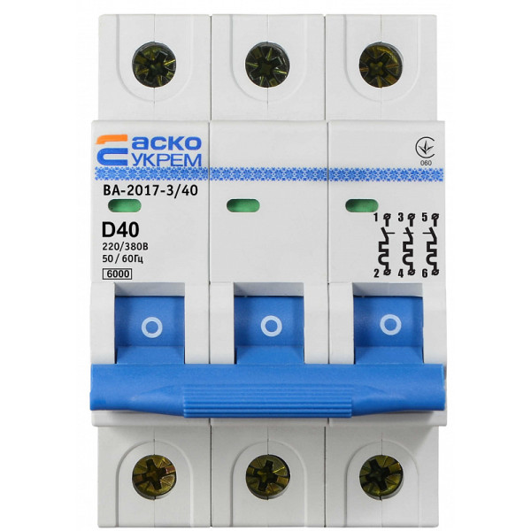 Модульный автоматический выключатель Аско-Укрем ВА-2017/D 3р 40А (A0010170105) - фото №1