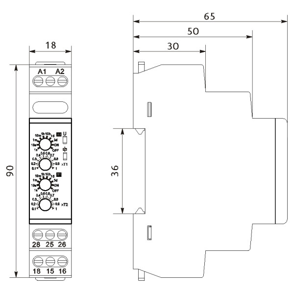 Двоканальне реле часу Promfactor FRT14 43 12-240В AC/DC з затримкою на включення - фото №1