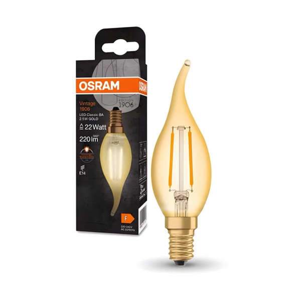 Светодиодная лампочка Osram 4099854091537 Vintage LED E14 BA22 1x2.5W 2400K 220Lm IP20 - фото №2
