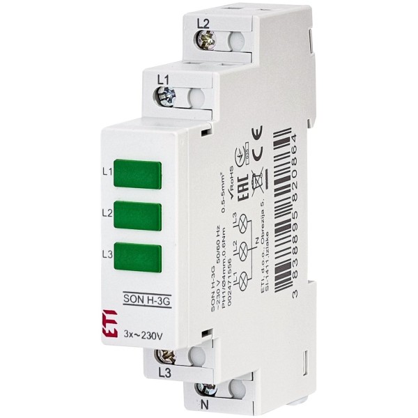 Трифазний індикатор наявності напруги ETI 002471556 SON H-3G (3x зелений)
