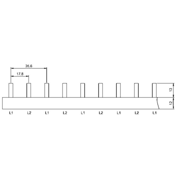 Сполучна шина двополюсна FTG KVK 705S на 12 модулів 10мм² (210x17,8мм² L-подібна) - фото №1