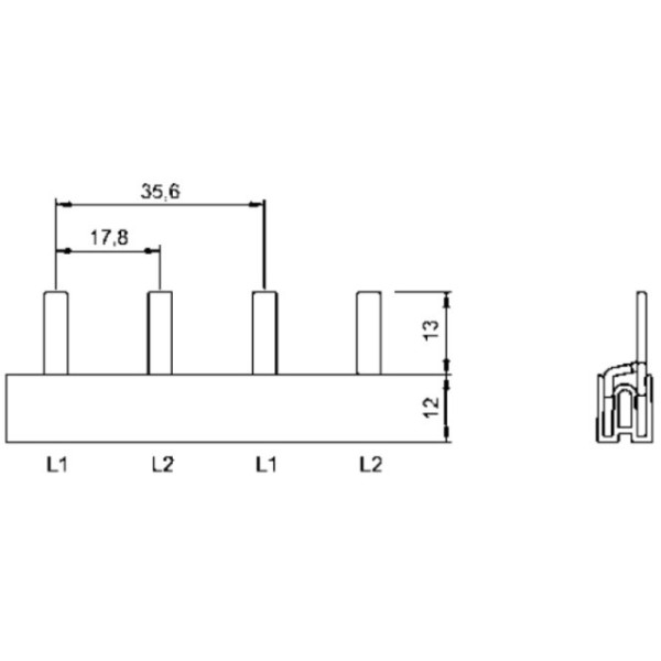 Сполучна шина двополюсна FTG KVK 705S на 12 модулів 10мм² (210x17,8мм² L-подібна) - фото №2