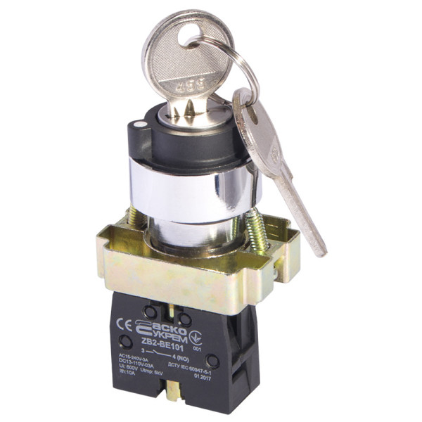 Кнопка поворотная 2-позиционная Аско-Укрем XB2-BG41 (0-I) с ключом (A0140010011)