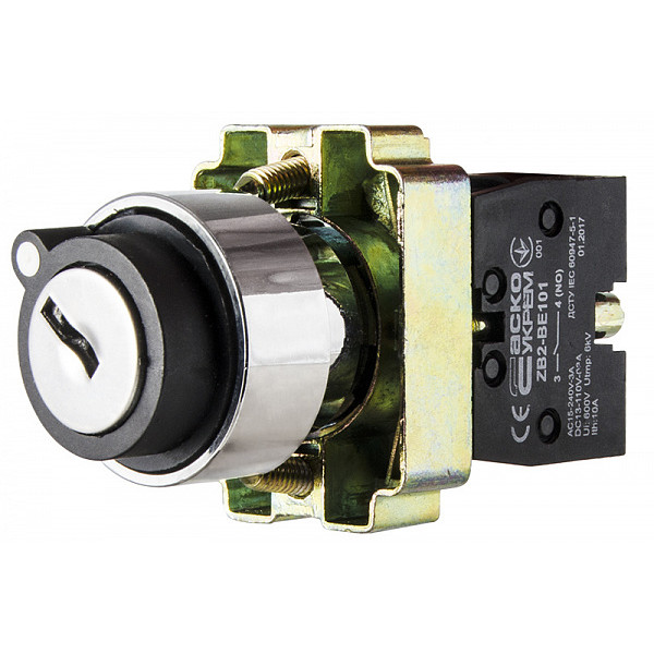 Кнопка поворотная 2-позиционная Аско-Укрем XB2-BG41 (0-I) с ключом (A0140010011) - фото №3