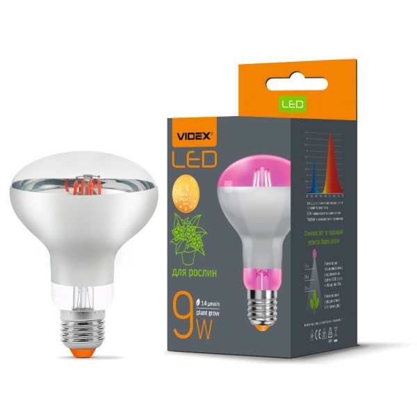 Філаментна фітолампа Videx Filament R80FF E27 9 Вт 1200K (VL-R80FF-09271) для рослин - фото №1