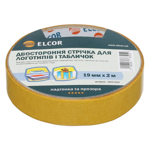 Двостороння прозора стрічка Elcor 40206767 TRPP1902 для логотипів та табличок 19мм (2м) - фото №1