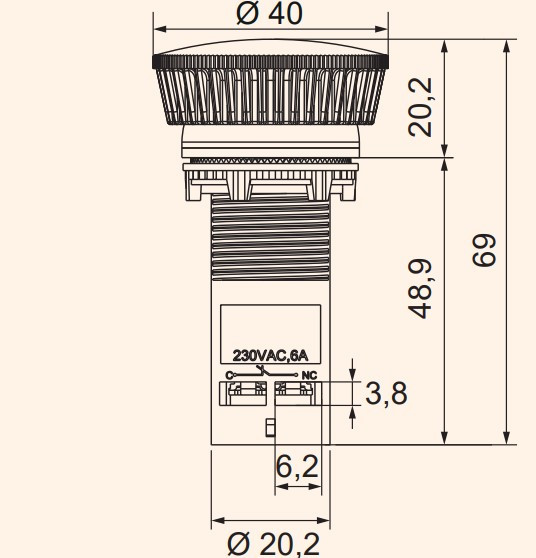 Кнопка моноблочна грибок ETI 004771482 ECM-T10-R (відключення поворотом 1NO червона) - фото №1