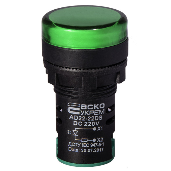 Сигнальна арматура Аско-Укрем AD22-22DS 220В DC зелена (A0140030082) - фото №1