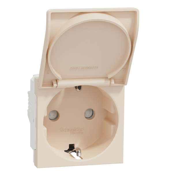 Розетка з заземленням Schneider Electric Unica New NU303744TA зі шторками з кришкою 16А гвинтовий зажим бежева