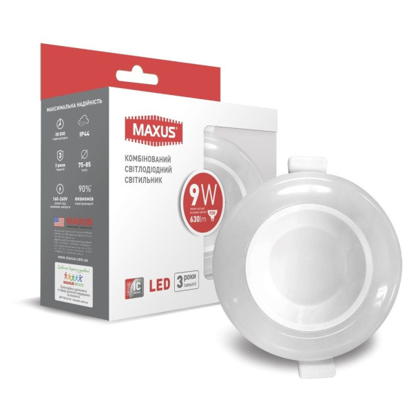 Круглий вологостійкий світильник Maxus SDL 3-step 9Вт 3000/4100K (1-MAX-01-3-SDL-09-C) - фото №1