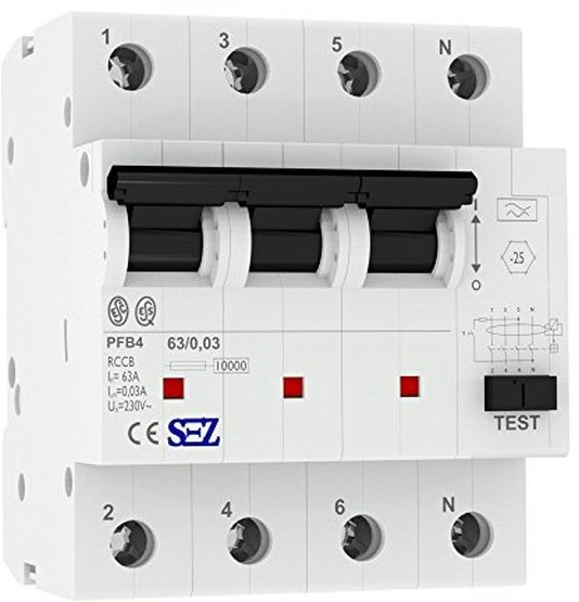 Пристрій захисного відключення (диференціальне реле) SEZ PFB4 63A/0,03A-4 P (PFB4_63A/0,03A)