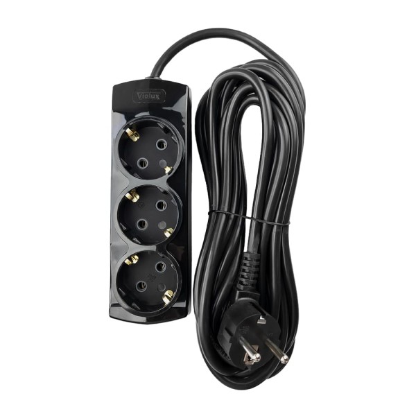 Подовжувач Violux 3р 3м з заземленням чорний ( 920442 ) - фото №1