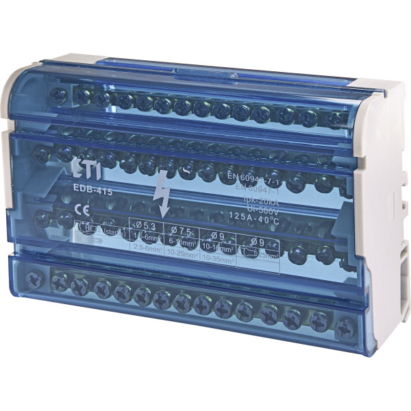 Распределительный клеммный блок ETI 001102305 EDB-415 4p 3L+PE/N 125A на 15 выходов