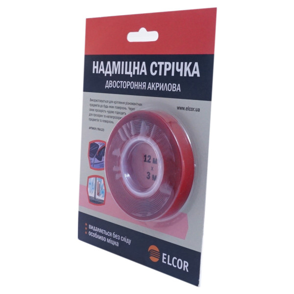 Двостороння прозора стрічка Elcor 40206799 TRA123 на акриловій основі 12мм (3м) - фото №1