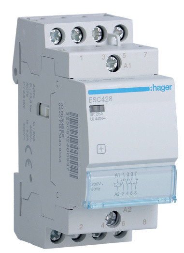 Контактор 25A ESC428 (3НТ+1НЗ, 230В) 2м Hager
