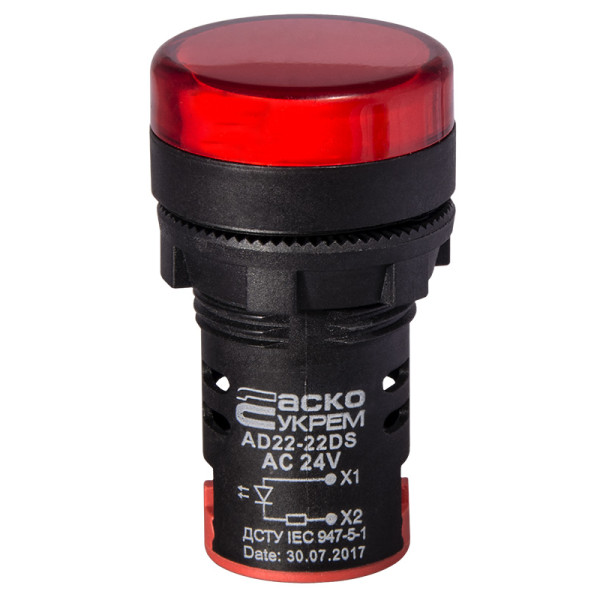 Сигнальна арматура Аско-Укрем AD22-22DS 24В AC/DC червона (A0140030047) - фото №1