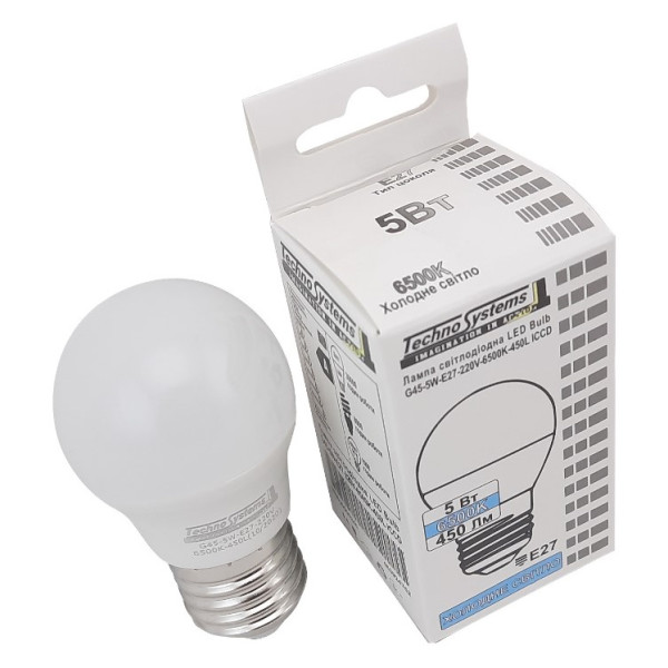 Светодиодная лампа TNSy LED Bulb-G45-5W-E27-220V-6500K-530L GOLDEN (TNSy5000245) - фото №3