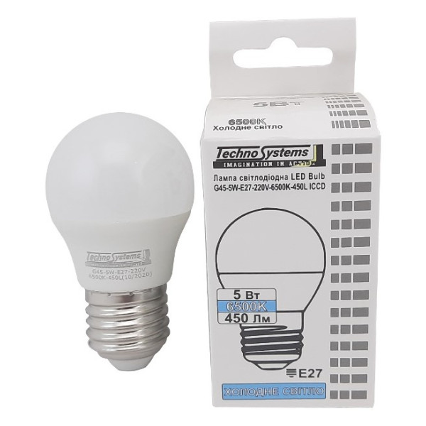 Светодиодная лампа TNSy LED Bulb-G45-5W-E27-220V-6500K-530L GOLDEN (TNSy5000245) - фото №4