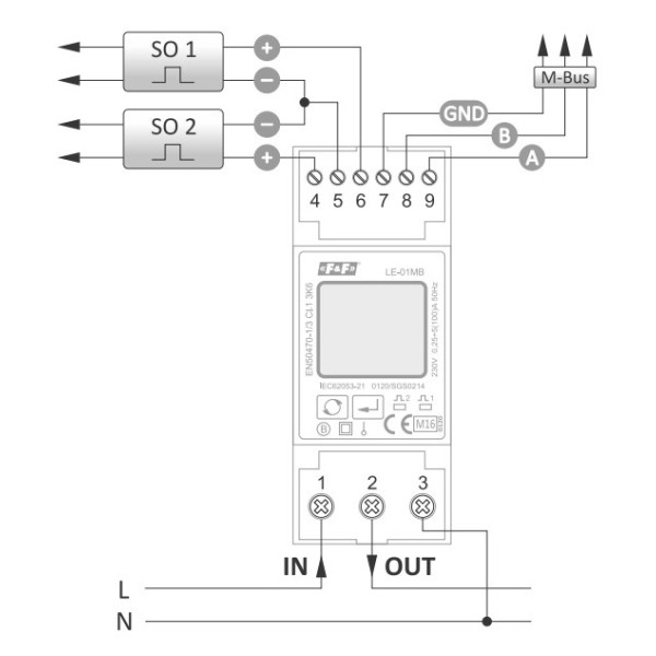 Лічильник енергоспоживання F&F LE-01 230В 100А - фото №3
