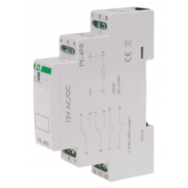 Проміжне реле F&F PK-4PR-12V 12В 2х8 А - фото №1