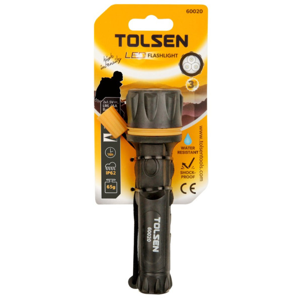 Пластиковый фонарь Tolsen (60020) 3-LED IP62 40х148мм - фото №1