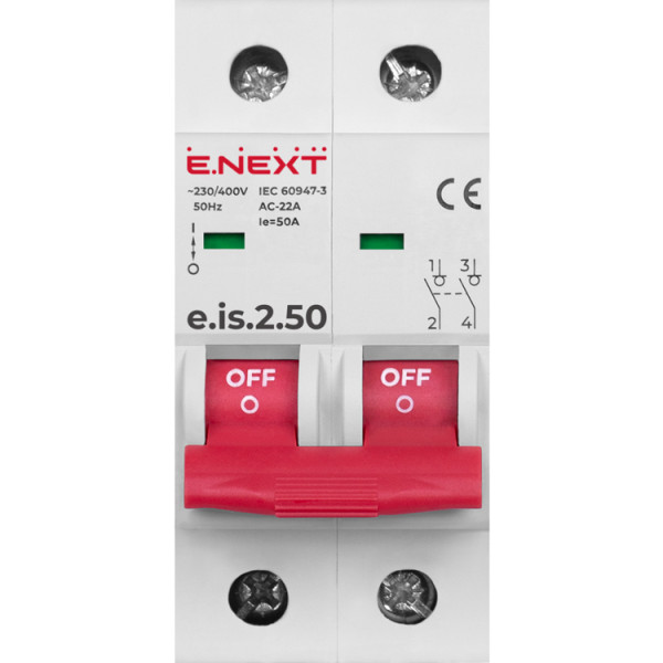 Вимикач навантаження E.Next e.is.2.50 на DIN-рейку 2р 50А (p008026) - фото №1