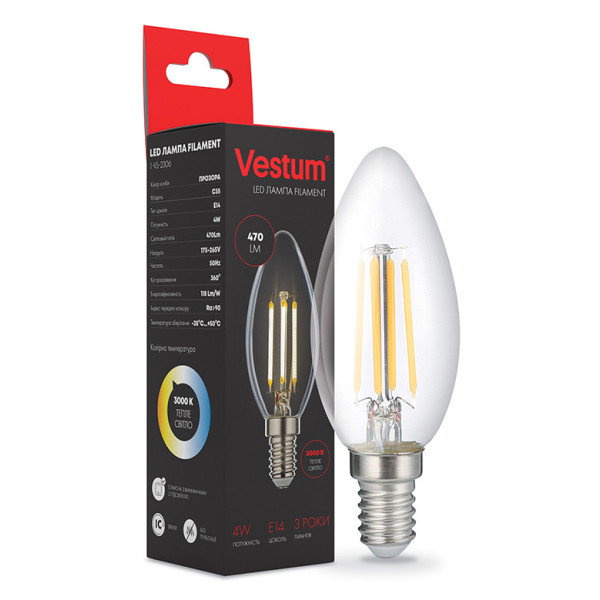 Філаментна лампа Vestum 1-VS-2306 С35 4Вт 3000K E14 - фото №1