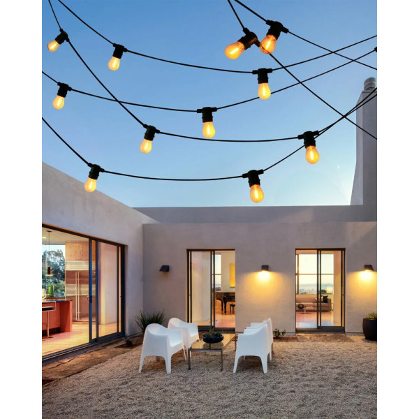 Гирлянда Goldlux 310323 Party F2 E27 10x6W 2200K 80Lm IP44 черная с лампочками накаливания - фото №1