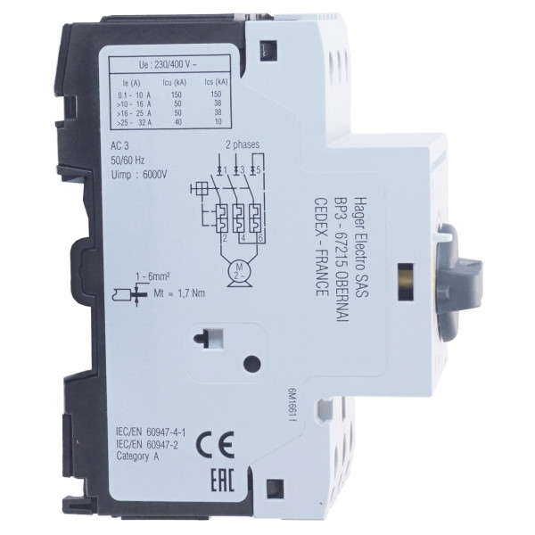 Автомат защиты электродвигателя 10,0-16,0 А, 2,5м Hager - фото №1