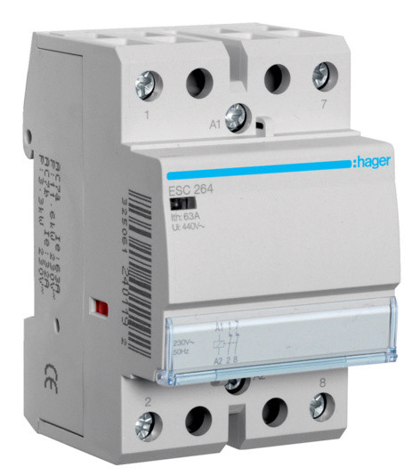 Контактор 63A ESC264 (2НЗ, 230В) 3м Hager