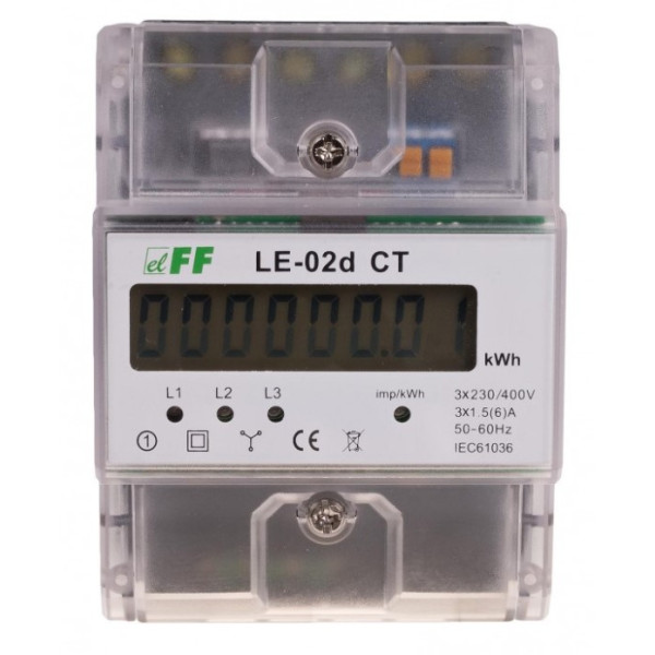 Трифазний лічильник енергоспоживання F&F LE-02D-CT 3х230/400В 3х5А