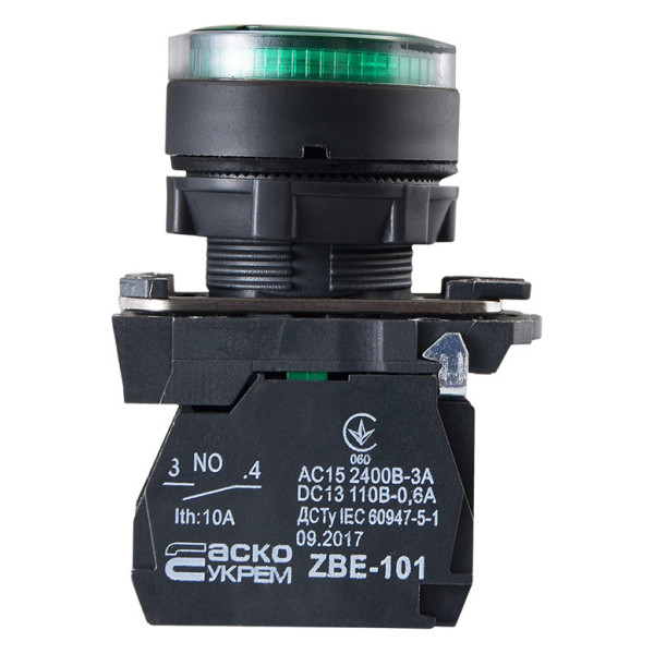 Кнопка Аско-Укрем TB5-AW33M5 з підсвічуванням зелена (A0140010173) - фото №3